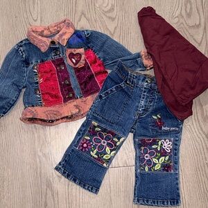 Vintage Baby Guess Multicolor Jean Jacket and Jeans set